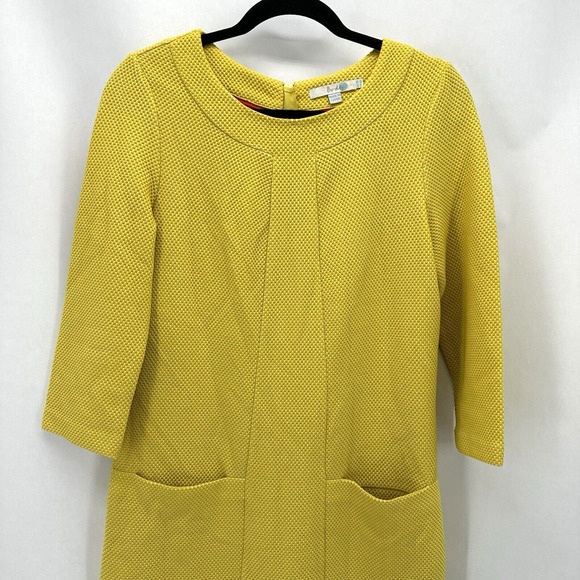 Boden Riva Jacquard Shift Dress Size 6 Tall Yellow 3/4 Sleeve Retro Mod Twee - Picture 4 of 11